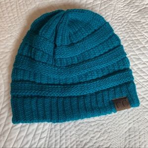 Turquoise Textured Knit Beanie